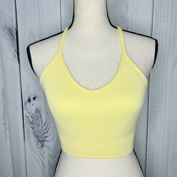 Yogalicious Rib Seamless Tea Time Bra Yellow Size S Racerback Activewear - Picture 1 of 9